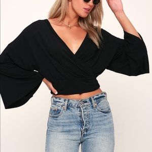 Black Reversible Long Sleeve Crop Top